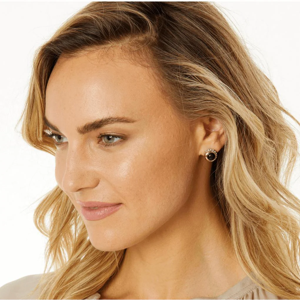 Neptune's Rings Black Agate Button Earrings - Image 3